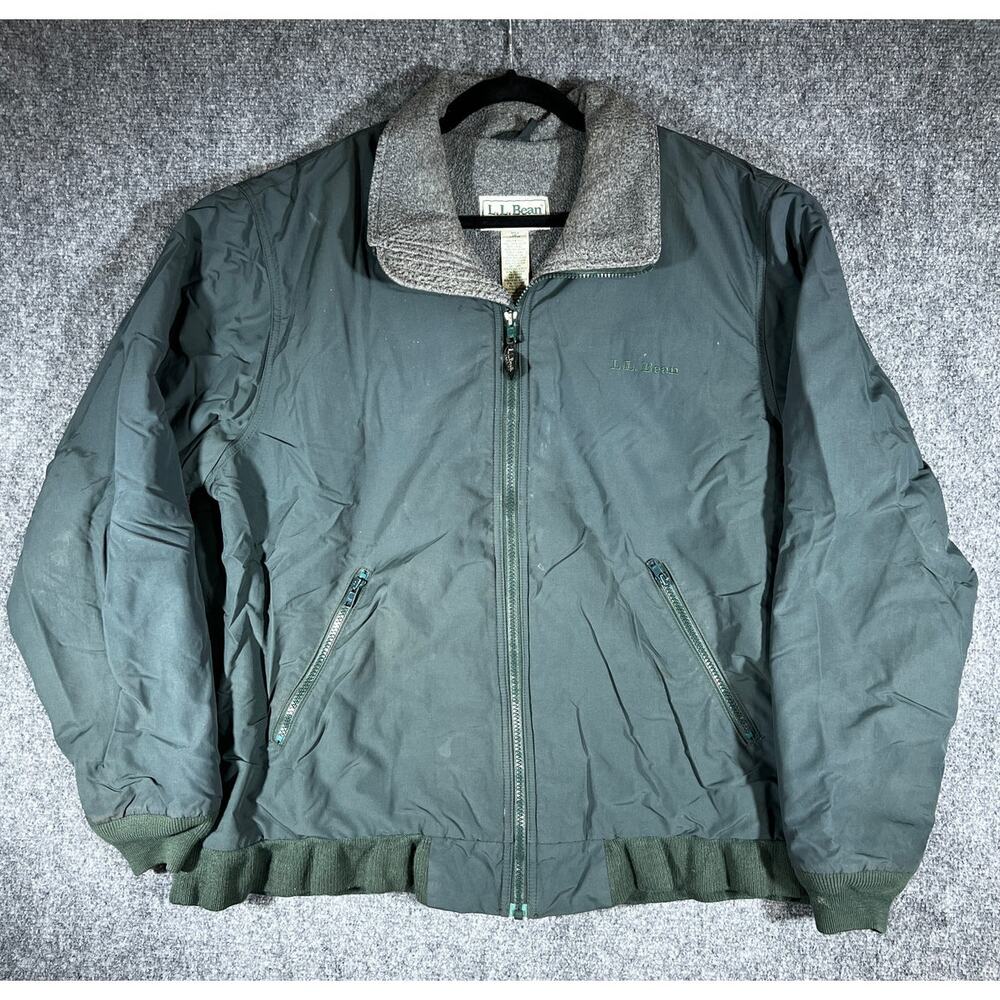 Vintage 90s L.L. Bean Green Insulated Bomber Jacket Large Fleece Collar